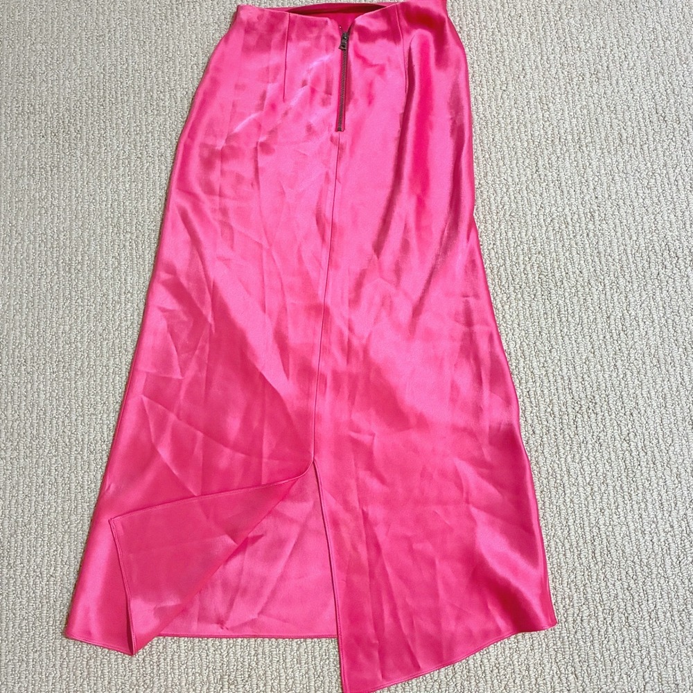Alice + Olivia Midi Satin Skirt Fuchsia Pink Designer Luxury  Barbiecore Chic 0